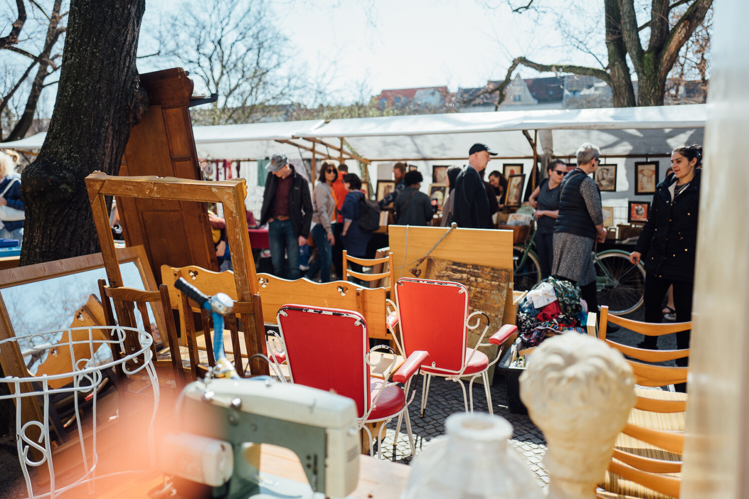 Two red chairs on a flea market